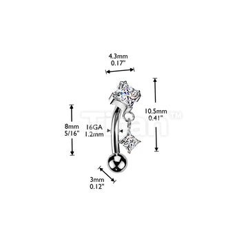 Titanium Threadless Push In Eyebrow Curved Barbell With Prong Set Diamond CZ Top and Diamond CZ Dangle - Image 4
