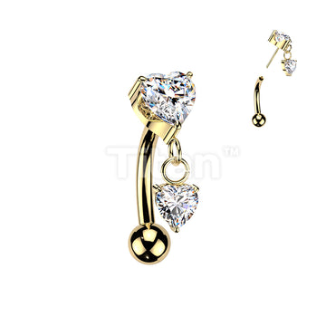 Titanium Threadless Push In Eyebrow Curved Barbell With Prong Set Heart CZ Top and Heart CZ Dangle - Image 3