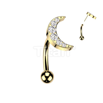 Titanium Threadless Push In Eyebrow Curved Barbell With 6 CNC Set CZ Crescent Moon Top - Image 3