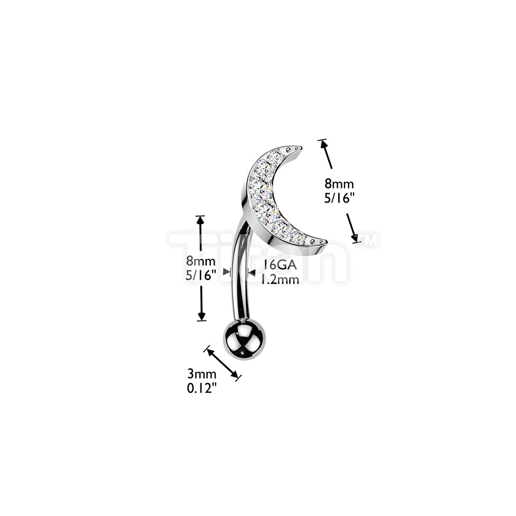 Titanium Threadless Push In Eyebrow Curved Barbell With 6 CNC Set CZ Crescent Moon Top - Image 4