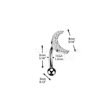 Titanium Threadless Push In Eyebrow Curved Barbell With 6 CNC Set CZ Crescent Moon Top - Image 4