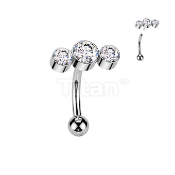 Implant Grade Titanium Threadless Push In Eyebrow Curved Barbell With 3 Round Bezel Set CZ or Opal Curve Top - Image 2