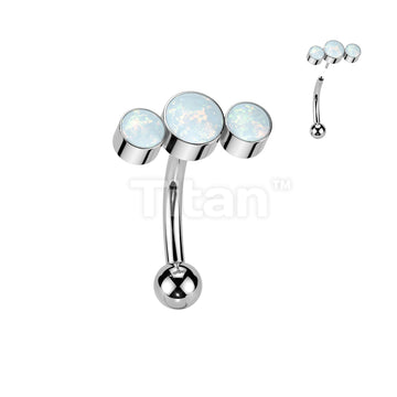 Implant Grade Titanium Threadless Push In Eyebrow Curved Barbell With 3 Round Bezel Set CZ or Opal Curve Top - Image 5