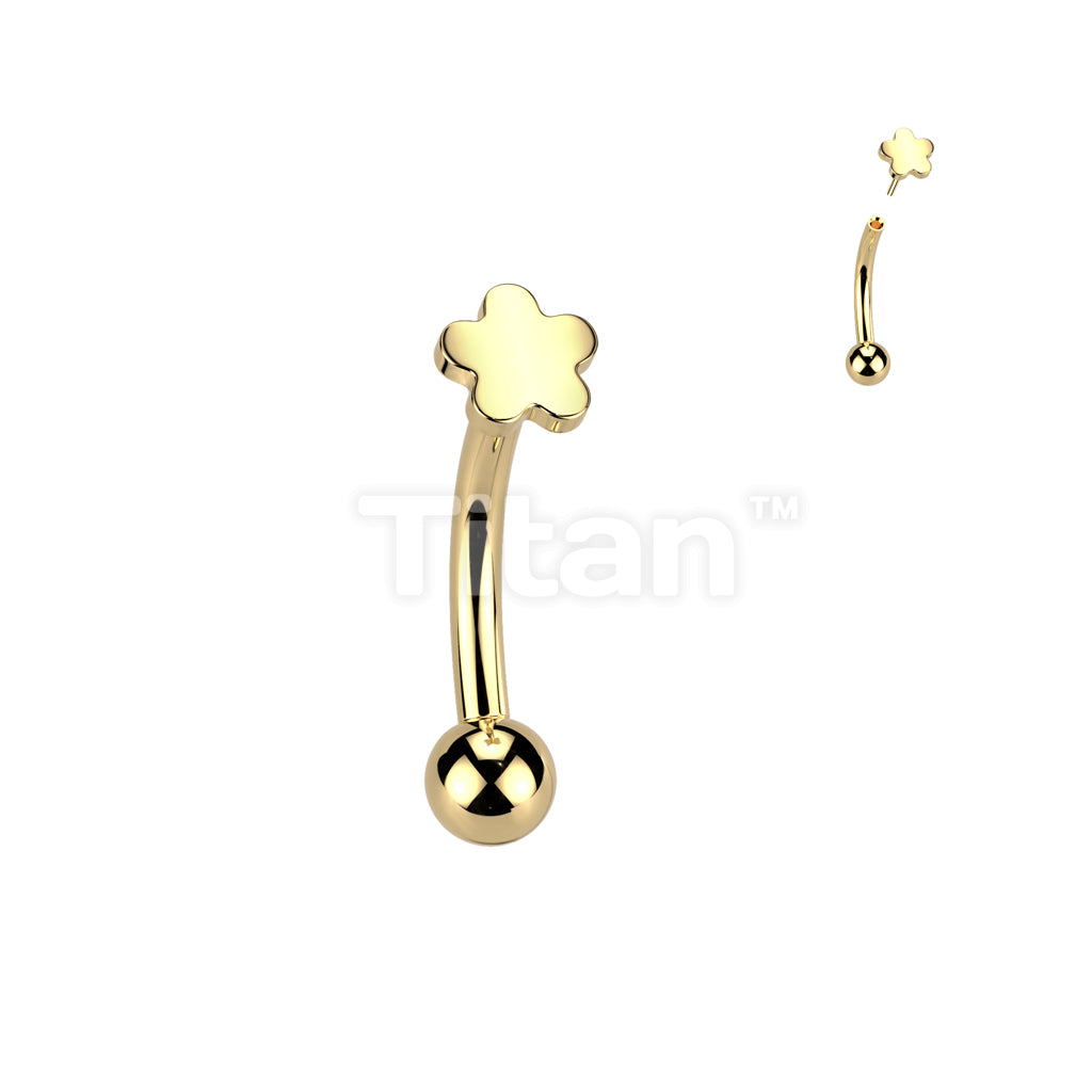 Implant Grade Titanium Threadless Push In Eyebrow Curved Barbell With Flower Top - Image 2