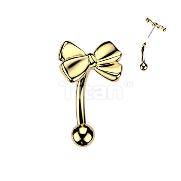 Titanium Threadless Push In Eyebrow Curved Barbell With Ribbon Top - Image 2