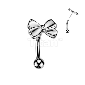 Titanium Threadless Push In Eyebrow Curved Barbell With Ribbon Top - Image 3