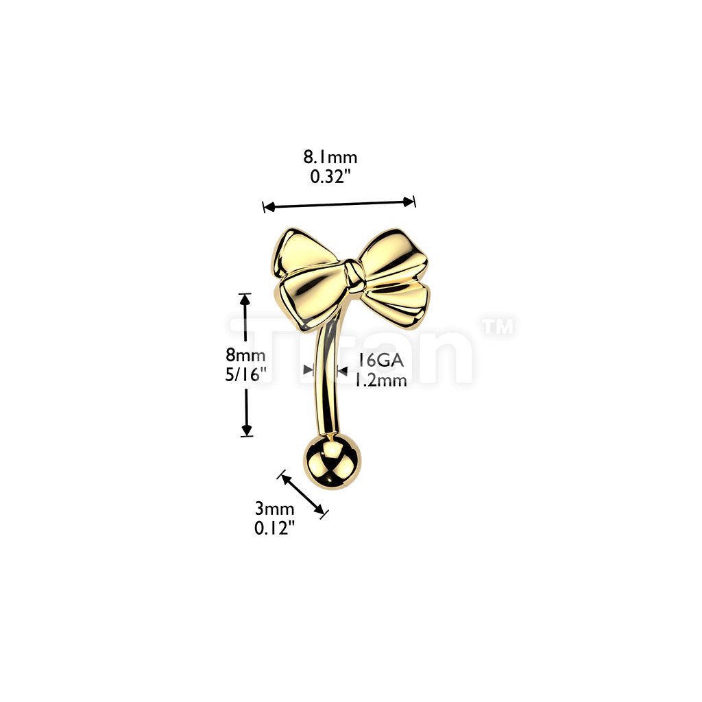 Titanium Threadless Push In Eyebrow Curved Barbell With Ribbon Top - Image 4