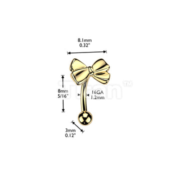 Titanium Threadless Push In Eyebrow Curved Barbell With Ribbon Top - Image 4