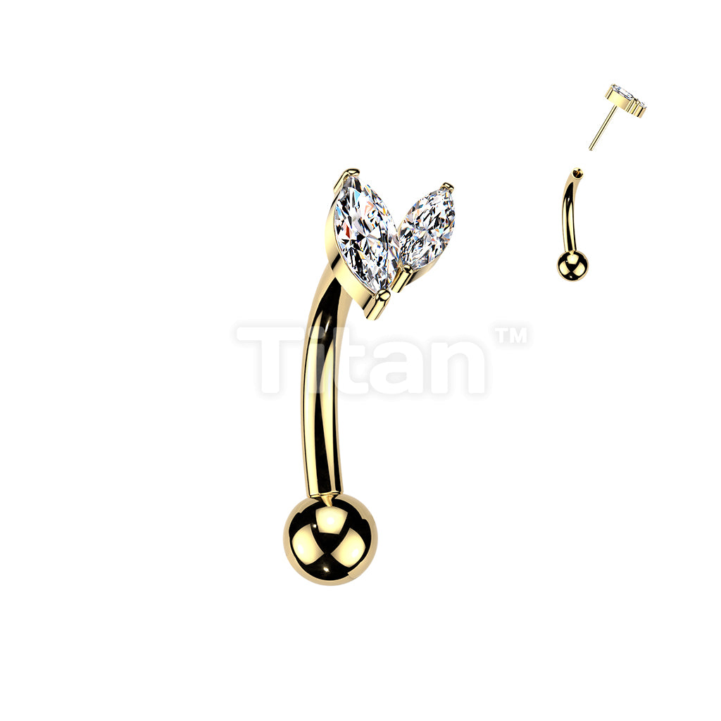Titanium Threadless Push In Eyebrow Curved Barbell With Double Marquise CZ Top - Image 3