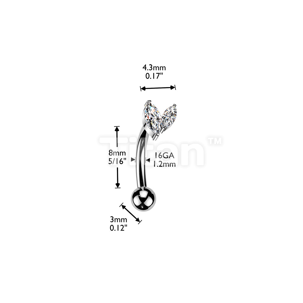 Titanium Threadless Push In Eyebrow Curved Barbell With Double Marquise CZ Top - Image 4