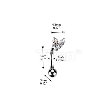 Titanium Threadless Push In Eyebrow Curved Barbell With Double Marquise CZ Top - Image 4