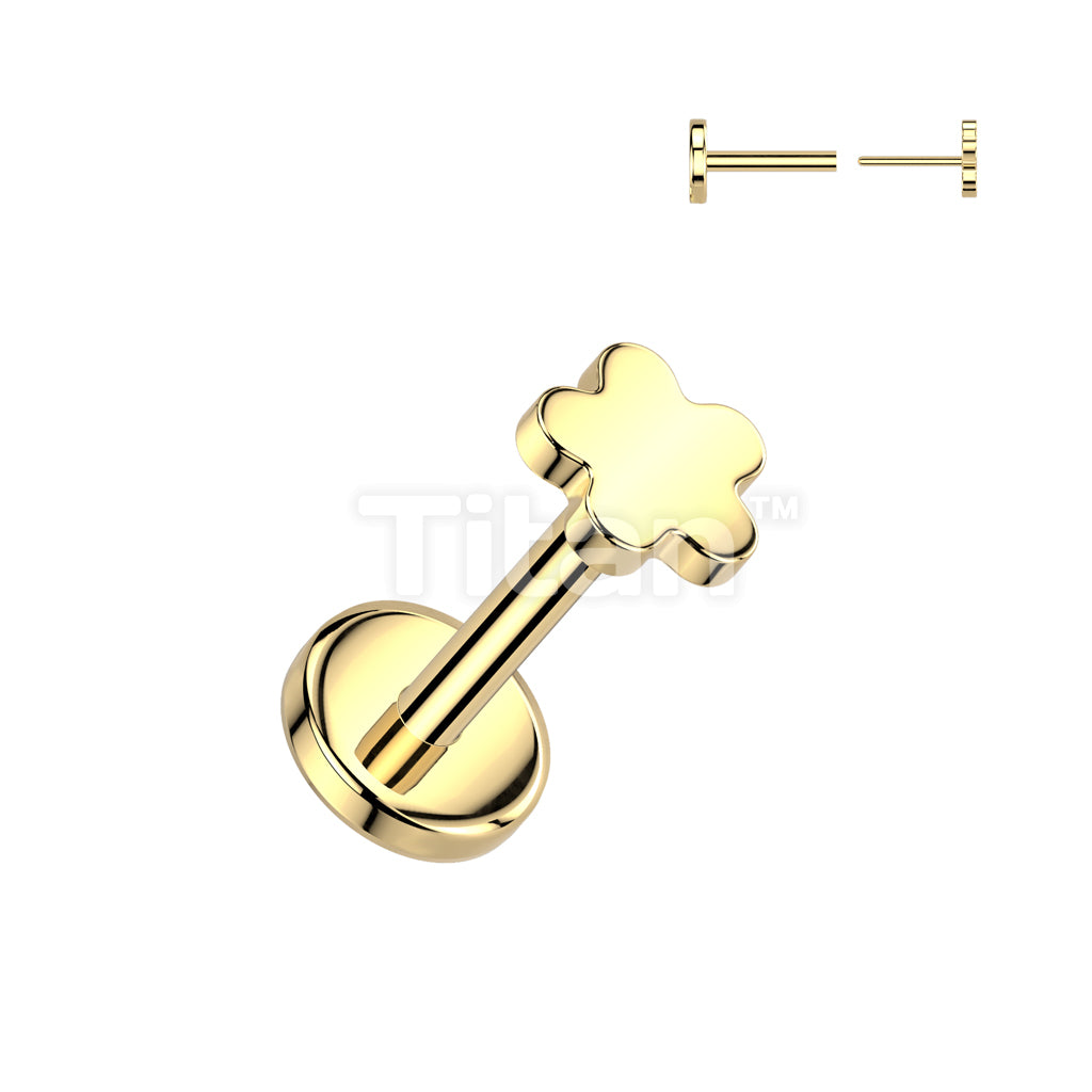 Implant Grade Titanium Threadless Push In Flat Back Earring Stud With Flower Top - Image 2