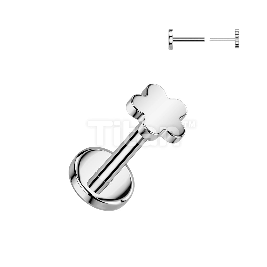 Implant Grade Titanium Threadless Push In Flat Back Earring Stud With Flower Top - Image 3