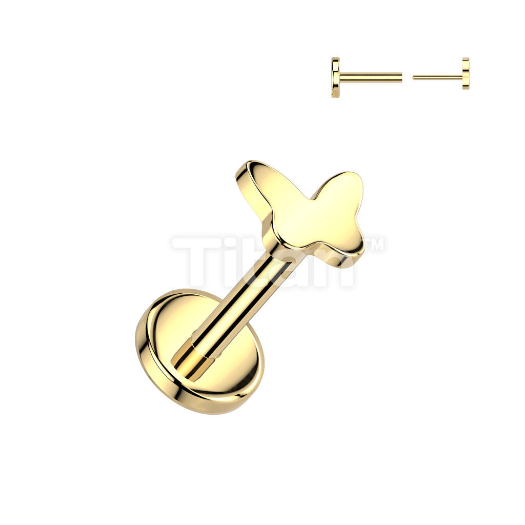 Implant Grade Titanium Threadless Push In Flat Back Earring Stud With Butterfly Top - Image 2