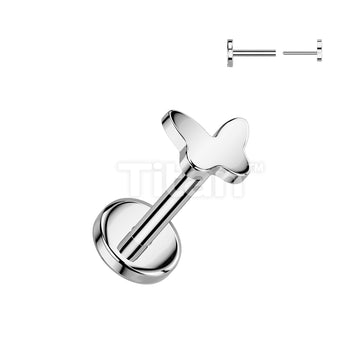 Implant Grade Titanium Threadless Push In Flat Back Earring Stud With Butterfly Top - Image 3