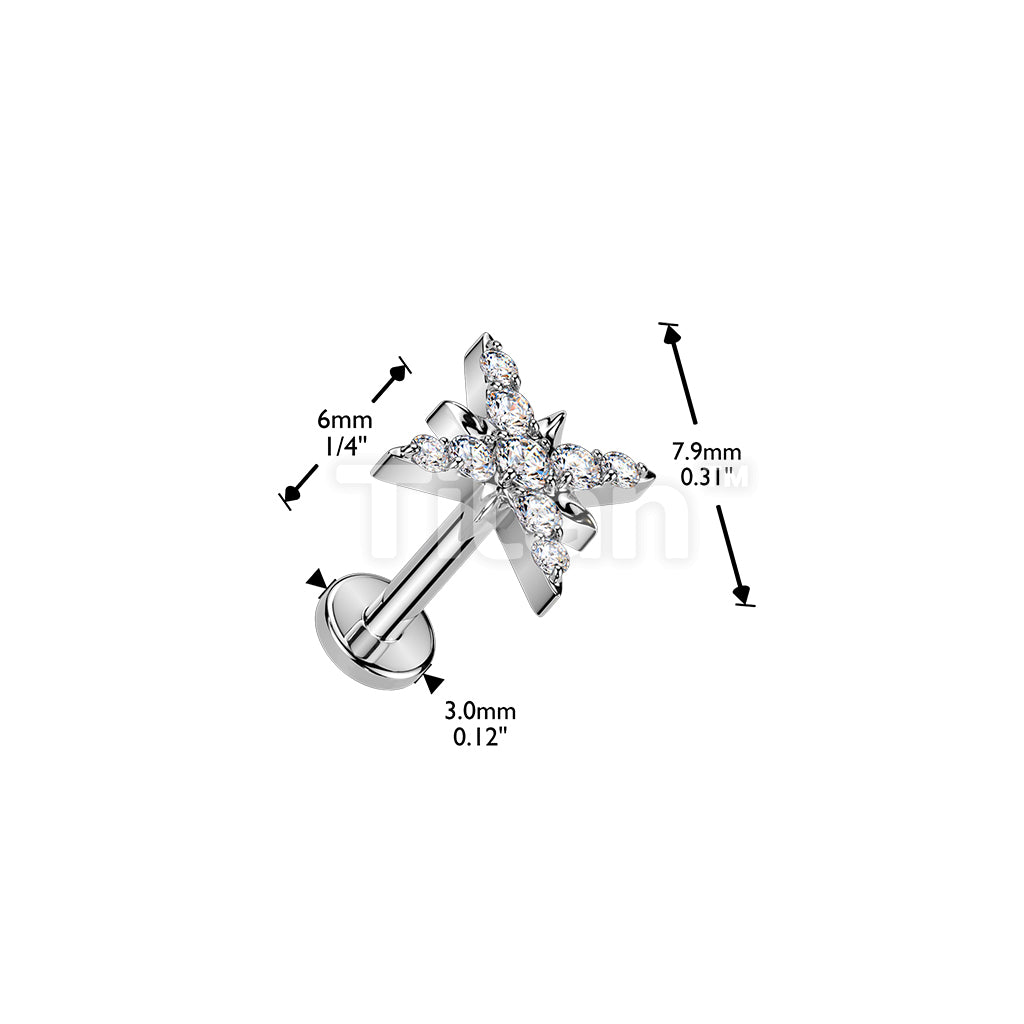 Titanium Threadless Push In Flat Back Earring Stud With CZ Pave Starburst Top - Image 4