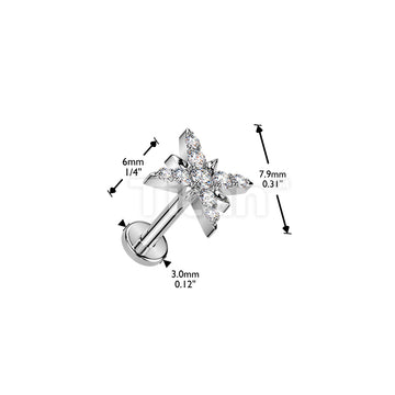 Titanium Threadless Push In Flat Back Earring Stud With CZ Pave Starburst Top - Image 4