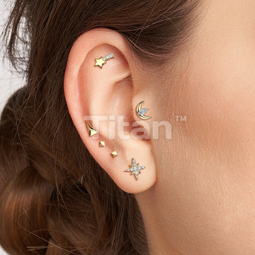 Titanium Threadless Push In Flat Back Earring Stud With CZ Pave Starburst Top - Image 5