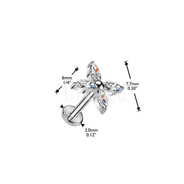 Titanium Threadless Push In Flat Back Earring Stud With Marquise CZ Flower Top - Image 4