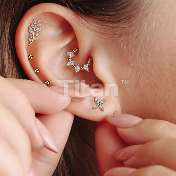 Titanium Threadless Push In Flat Back Earring Stud With Marquise CZ Flower Top - Image 5