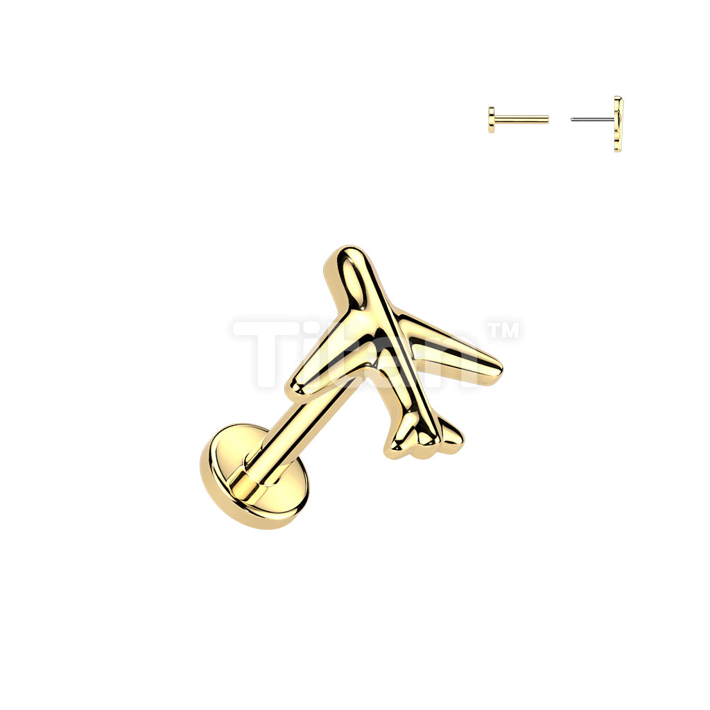 Titanium Threadless Push In Flat Back Earring Stud With Airplane Top - Image 2