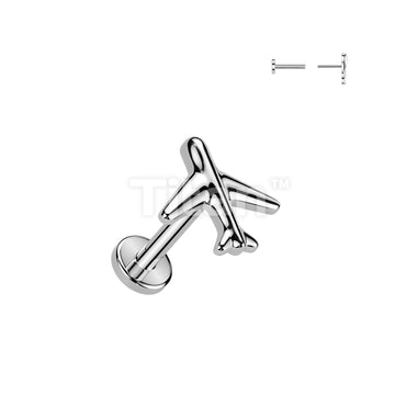 Titanium Threadless Push In Flat Back Earring Stud With Airplane Top - Image 3