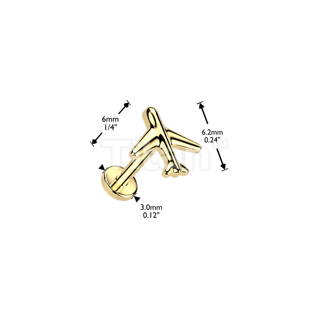 Titanium Threadless Push In Flat Back Earring Stud With Airplane Top - Image 4