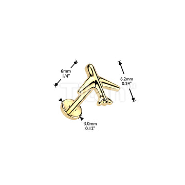 Titanium Threadless Push In Flat Back Earring Stud With Airplane Top - Image 4