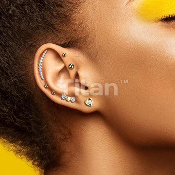 Titanium Threadless Push In Flat Back Earring Stud With Faceted Heart And CZ Center Top - Image 5
