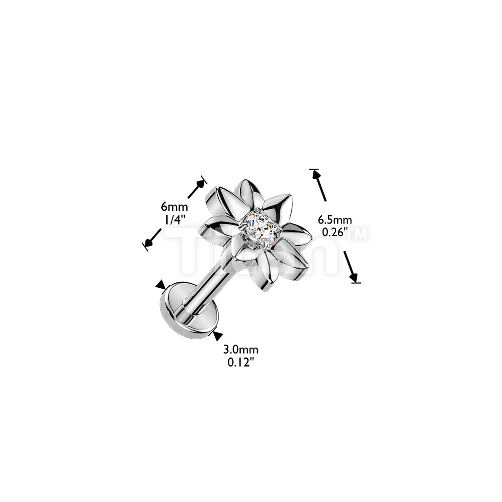 Titanium Threadless Push In Flat Back Earring Stud With CZ Center Flower Top - Image 4