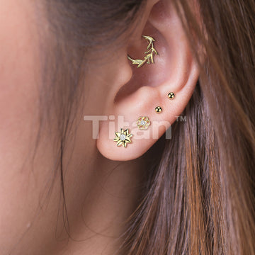 Titanium Threadless Push In Flat Back Earring Stud With CZ Center Flower Top - Image 5