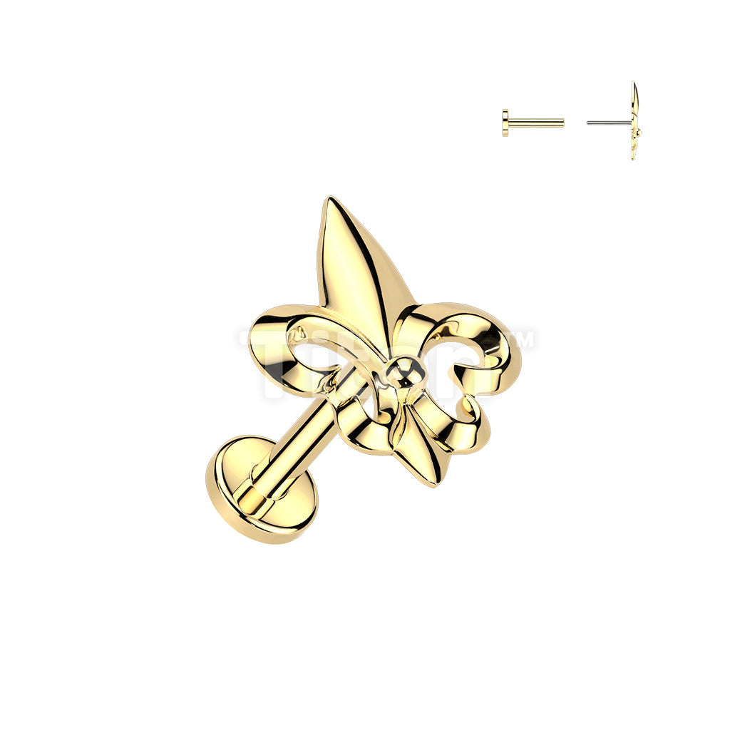 Titanium Threadless Push In Flat Back Earring Stud With Fleur De Lis Top - Image 2