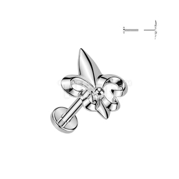 Titanium Threadless Push In Flat Back Earring Stud With Fleur De Lis Top - Image 3