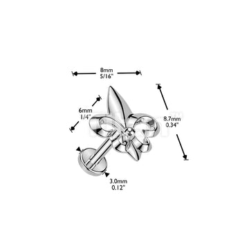 Titanium Threadless Push In Flat Back Earring Stud With Fleur De Lis Top - Image 4