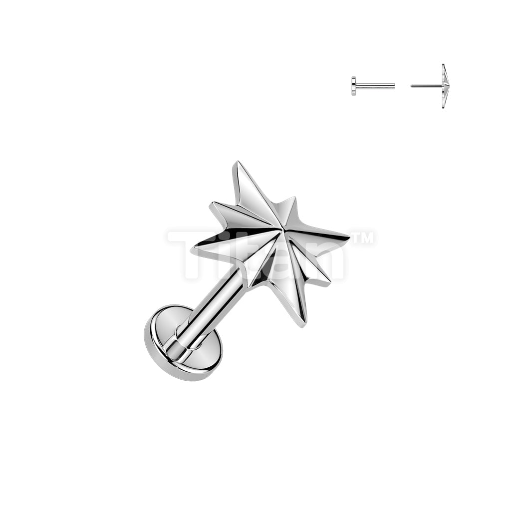 Titanium Threadless Push In Flat Back Earring Stud With Starburst Top - Image 3