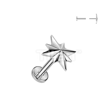 Titanium Threadless Push In Flat Back Earring Stud With Starburst Top - Image 3