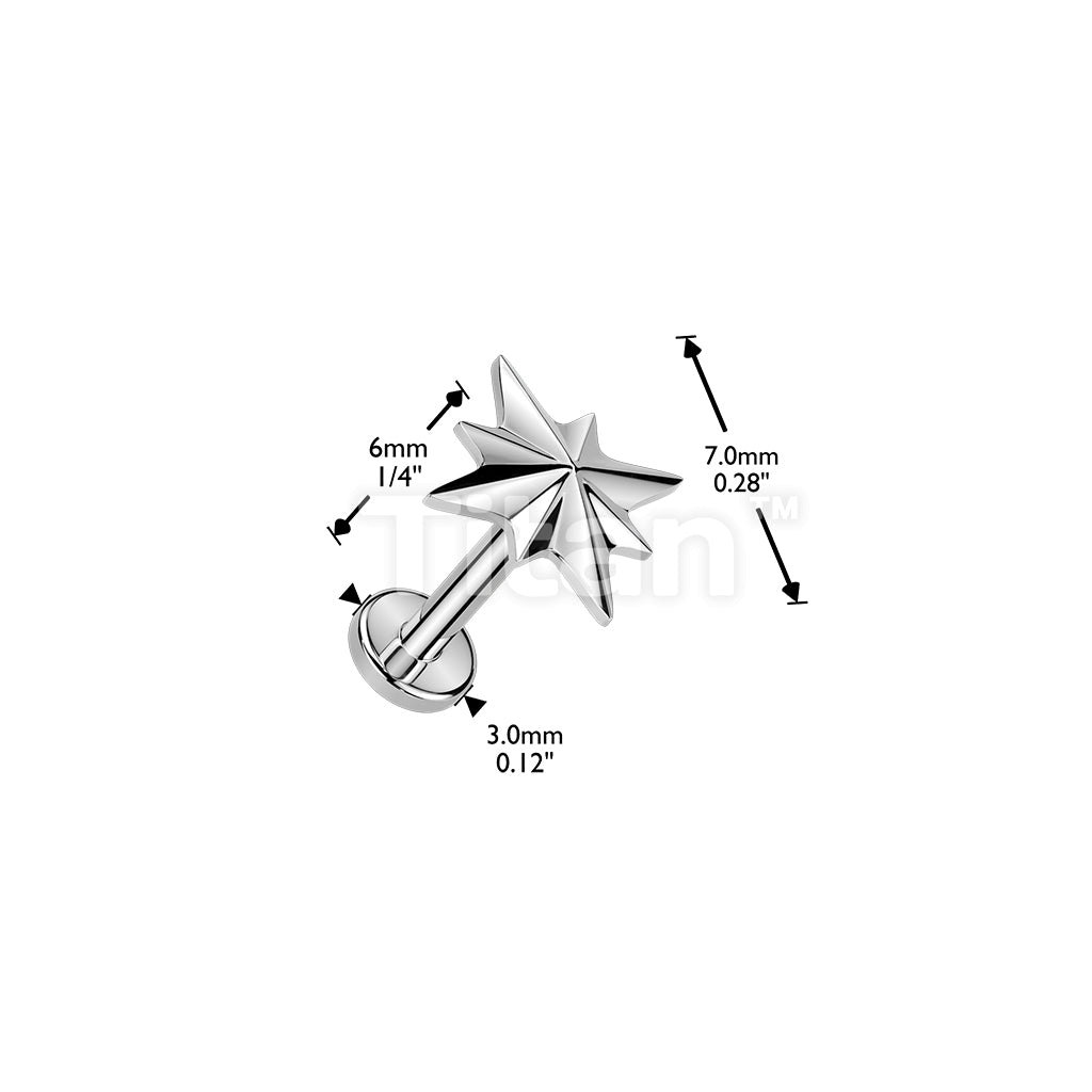Titanium Threadless Push In Flat Back Earring Stud With Starburst Top - Image 4