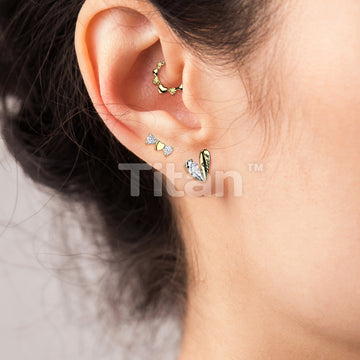 Titanium Threadless Push In Flat Back Earring Stud With Triple Heart Top And 2 CZ Heart  - Image 5