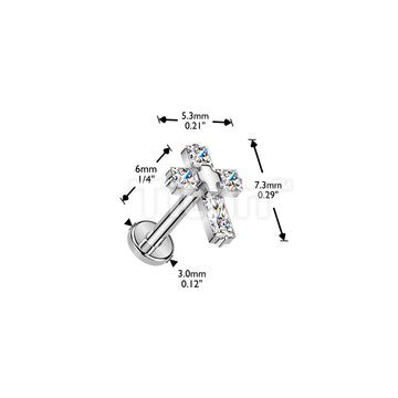 Titanium Threadless Push In Flat Back Earring Stud With 4 CZ Cross Top - Image 4