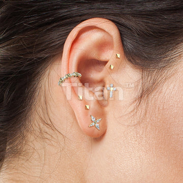 Titanium Threadless Push In Flat Back Earring Stud With 4 CZ Cross Top - Image 5
