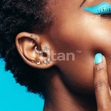 Titanium Threadless Push In Flat Back Earring Stud With 6 Marquise CZ Petals Flower - Image 5