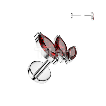 Implant Grade Titanium Threadless Push In 20ga Flat Back Earring Stud With Triple Marquise CZ Top - Image 5