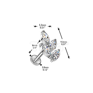 Titanium Threadless Push In Flat Back Earring Stud With Marquise CZ Leaf Top - Image 4