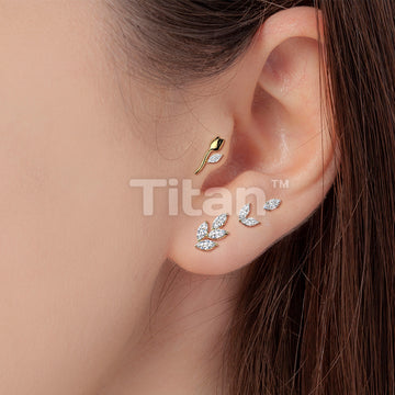 Titanium Threadless Push In Flat Back Earring Stud With Marquise CZ Leaf Top - Image 5