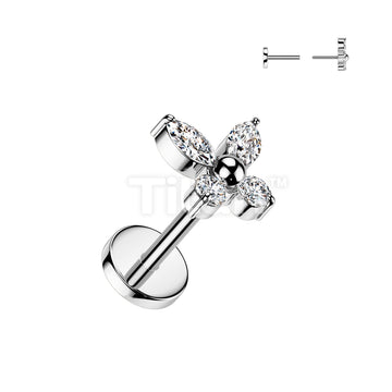 Implant Grade Titanium Threadless Push In 20ga Flat Back Earring Stud With CZ Butterfly Top - Image 2