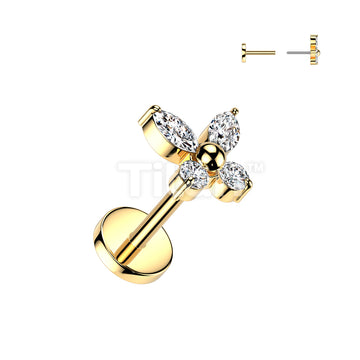 Implant Grade Titanium Threadless Push In 20ga Flat Back Earring Stud With CZ Butterfly Top - Image 3