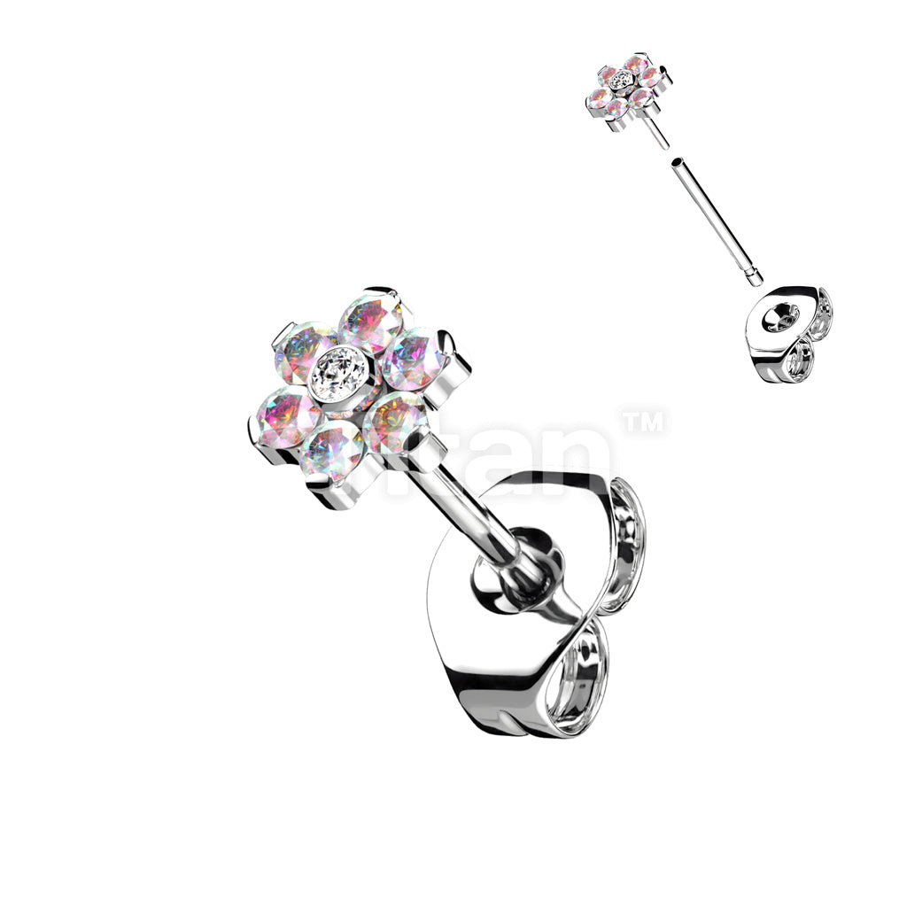 1pc Implant Grade Titanium Threadless Earring Stud With CZ Flower Top - Image 2