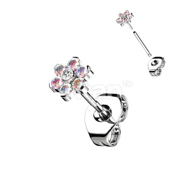 1pc Implant Grade Titanium Threadless Earring Stud With CZ Flower Top - Image 2
