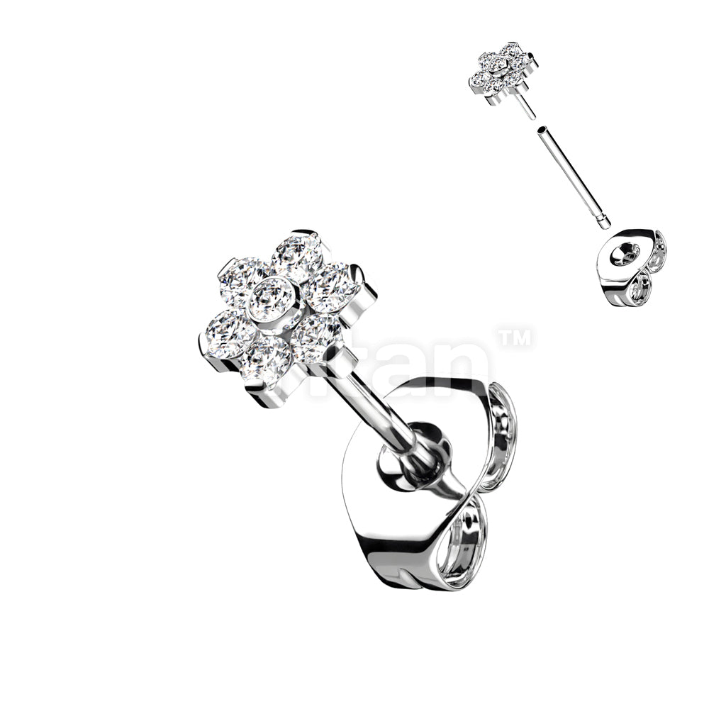 1pc Implant Grade Titanium Threadless Earring Stud With CZ Flower Top - Image 3