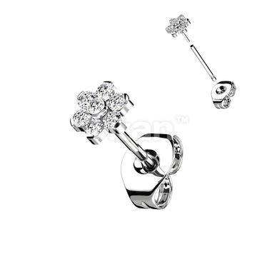 1pc Implant Grade Titanium Threadless Earring Stud With CZ Flower Top - Image 3